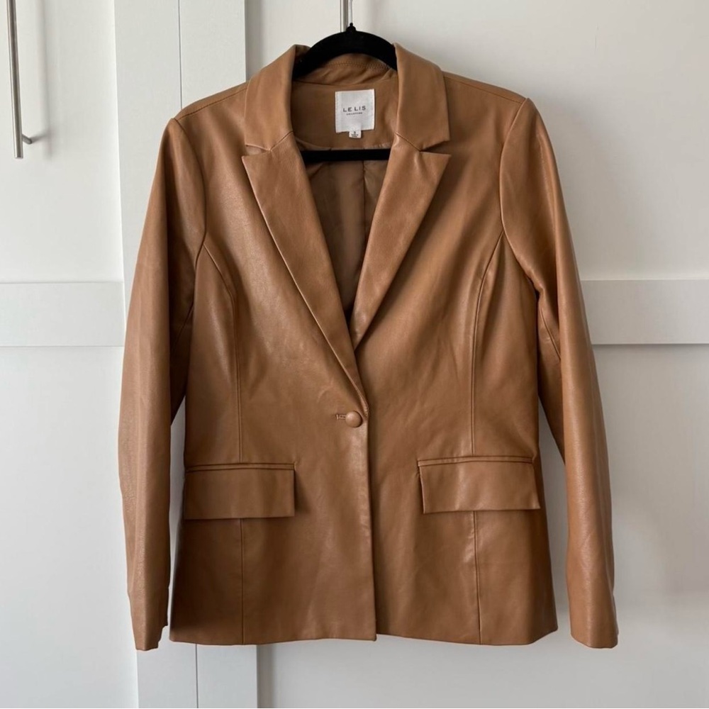 Le Lis Tan Faux Leather Blazer Structured Suit Jacket